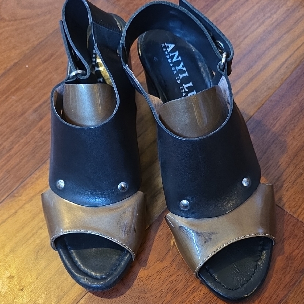 Anyi Lu Black and Bronze Wedge Sandals